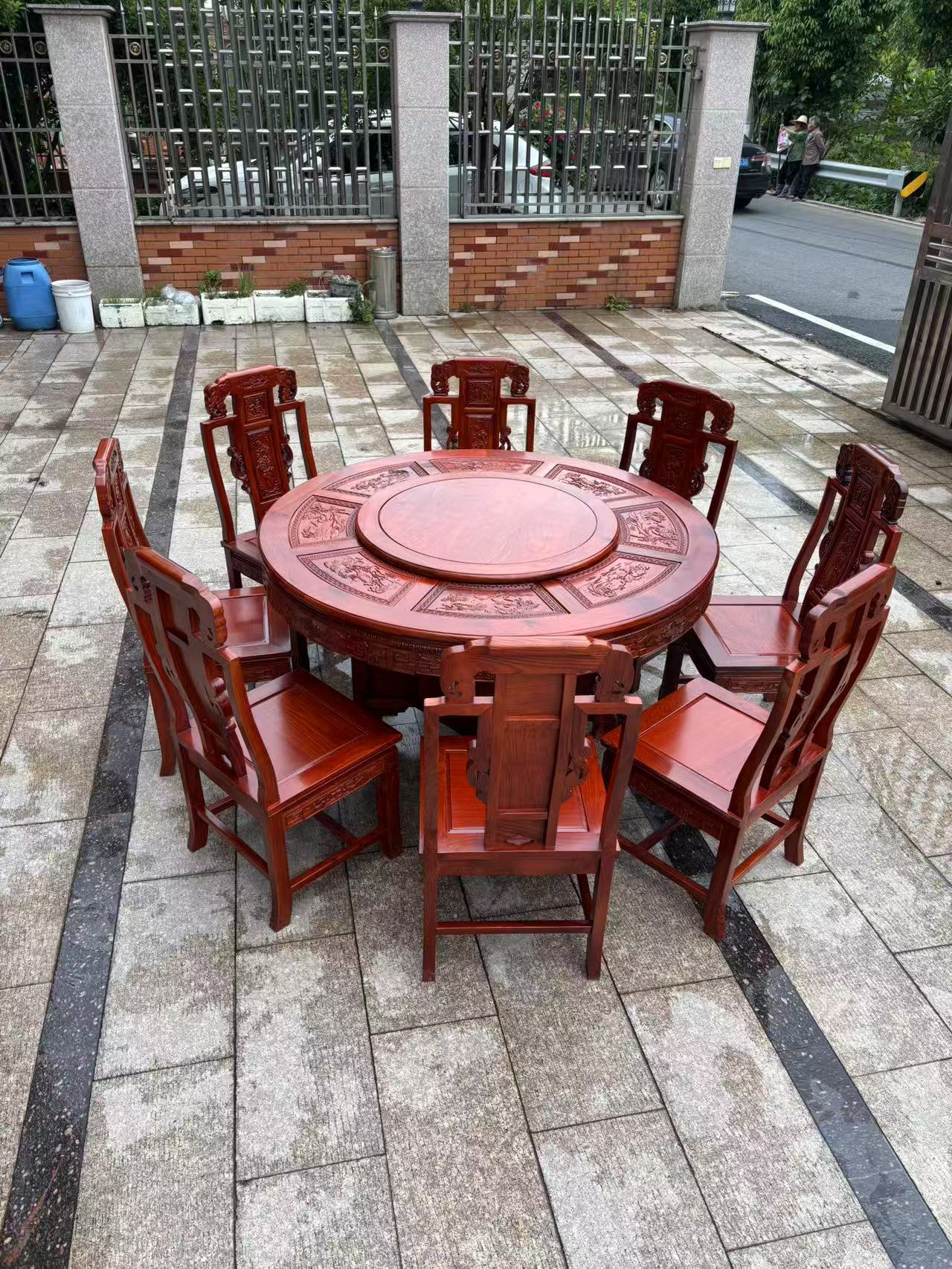 特价刺猬紫檀圆桌餐桌国标红木圆台一桌八椅子组合家具