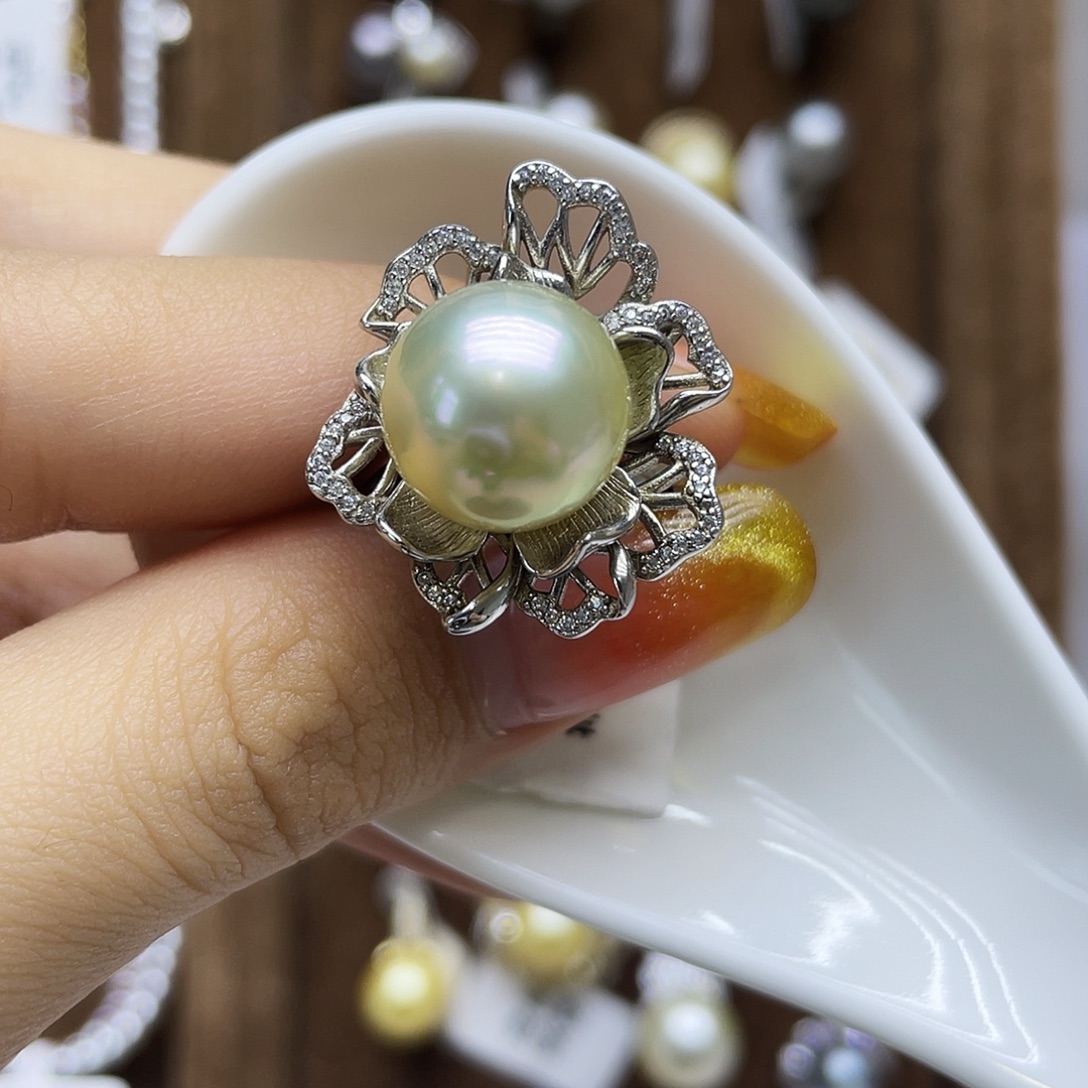 戒指银S925镶嵌海水珍珠