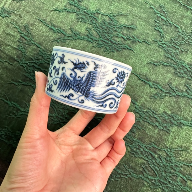 元煦和晓 仿明青花凤穿莲小直口杯