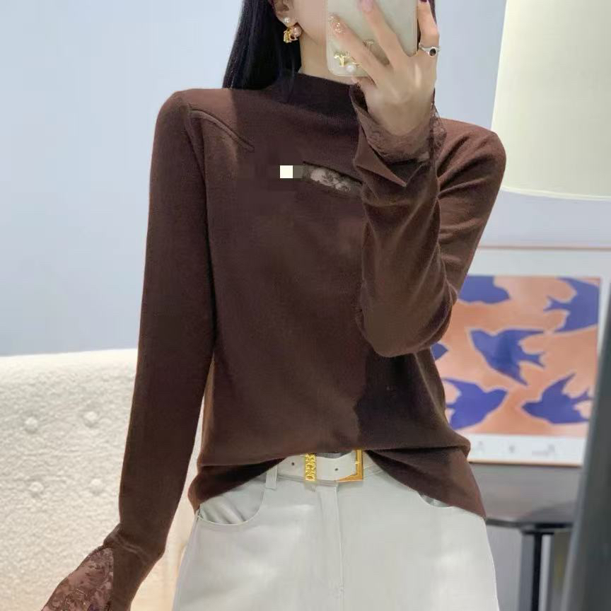 兰兰家胸口漏洞蕾丝长袖常规纯欲风网红毛针织衫针织衫修身秋冬