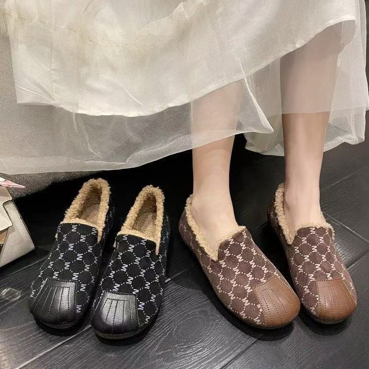 冬季新款时尚保暖毛毛鞋懒人一脚蹬休闲女棉鞋软底加绒豆豆鞋Z