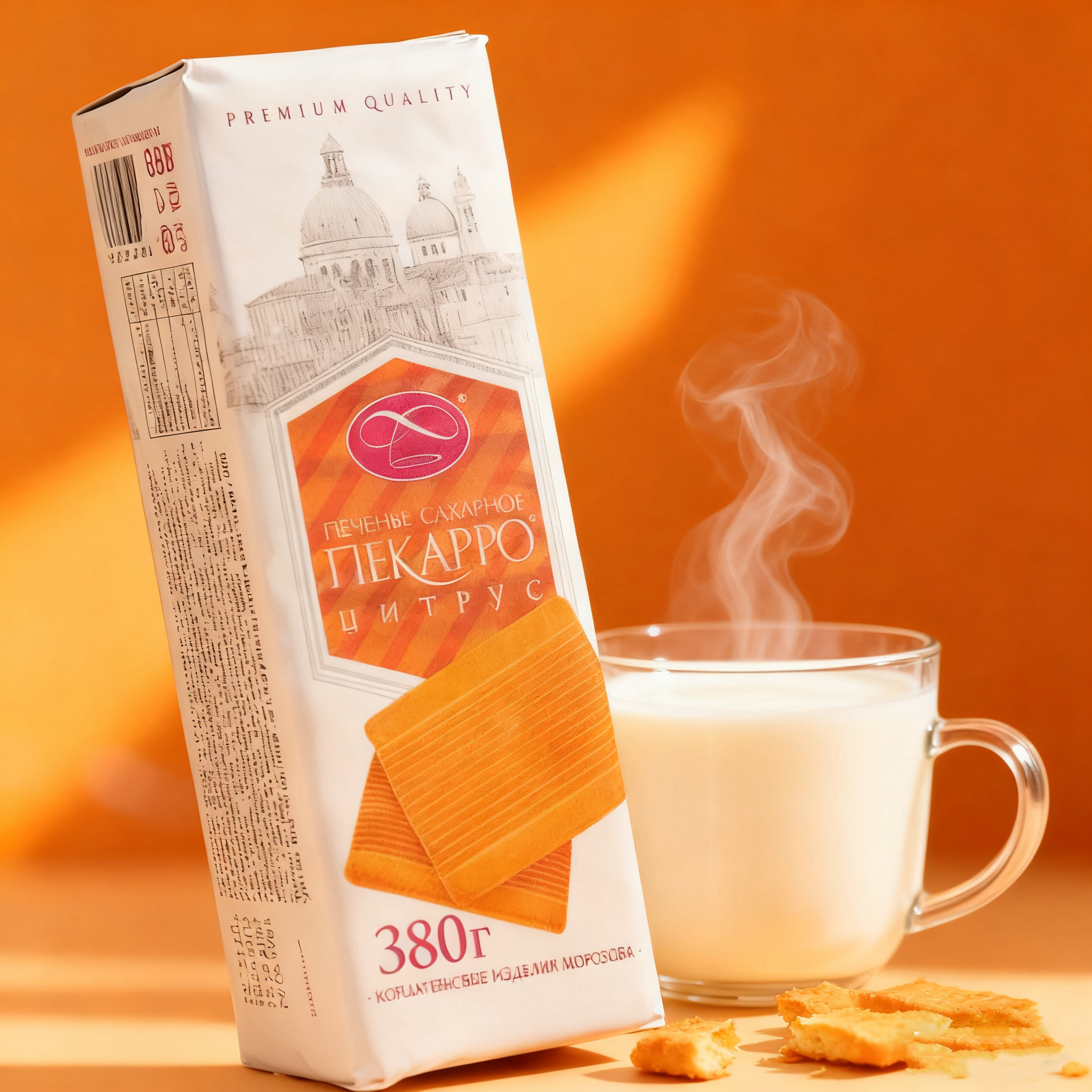 （4袋）俄罗斯原装进口莫洛小刺猬柑橘味老式饼干380克/袋