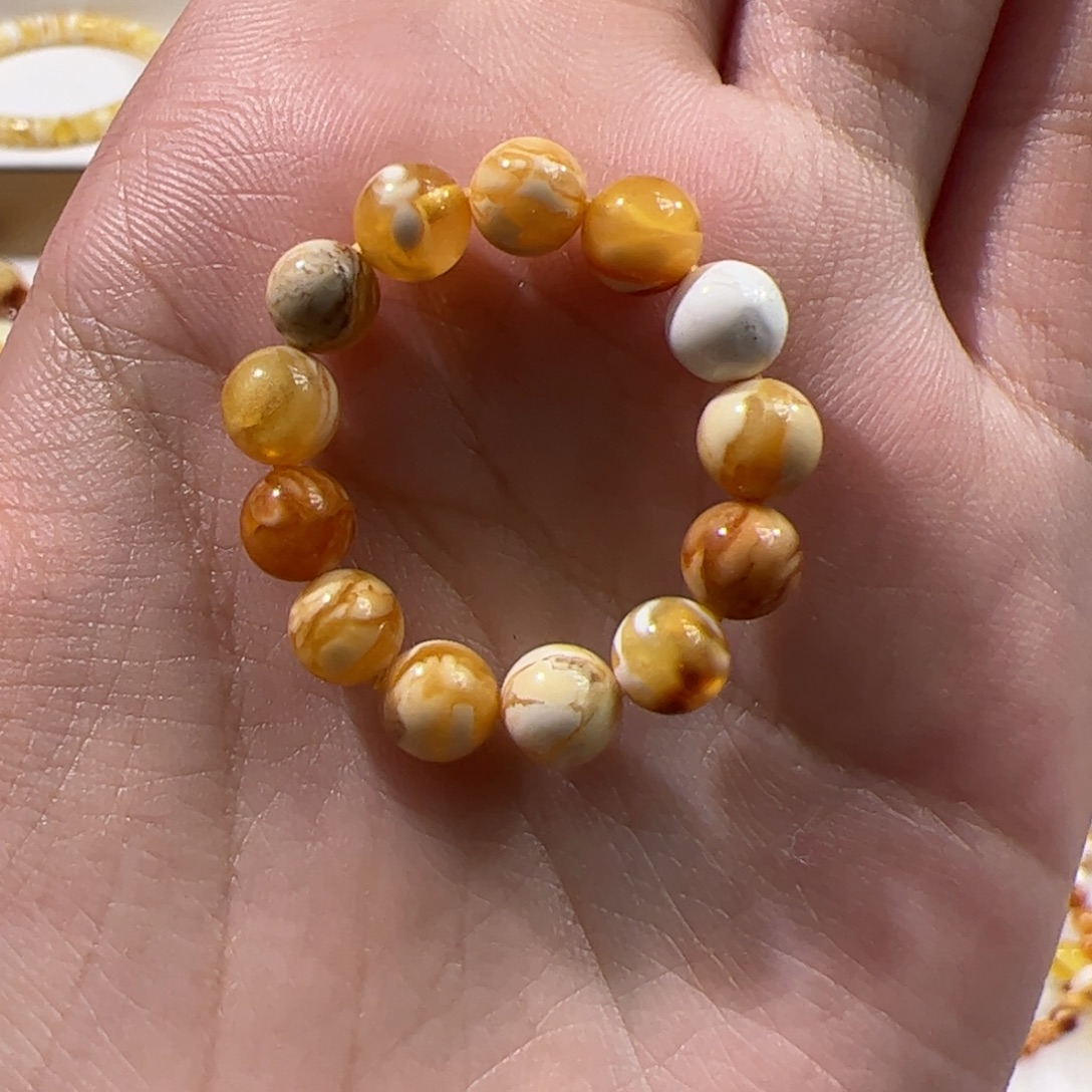 琥珀未镶嵌裸石橘沁跑环戒圈