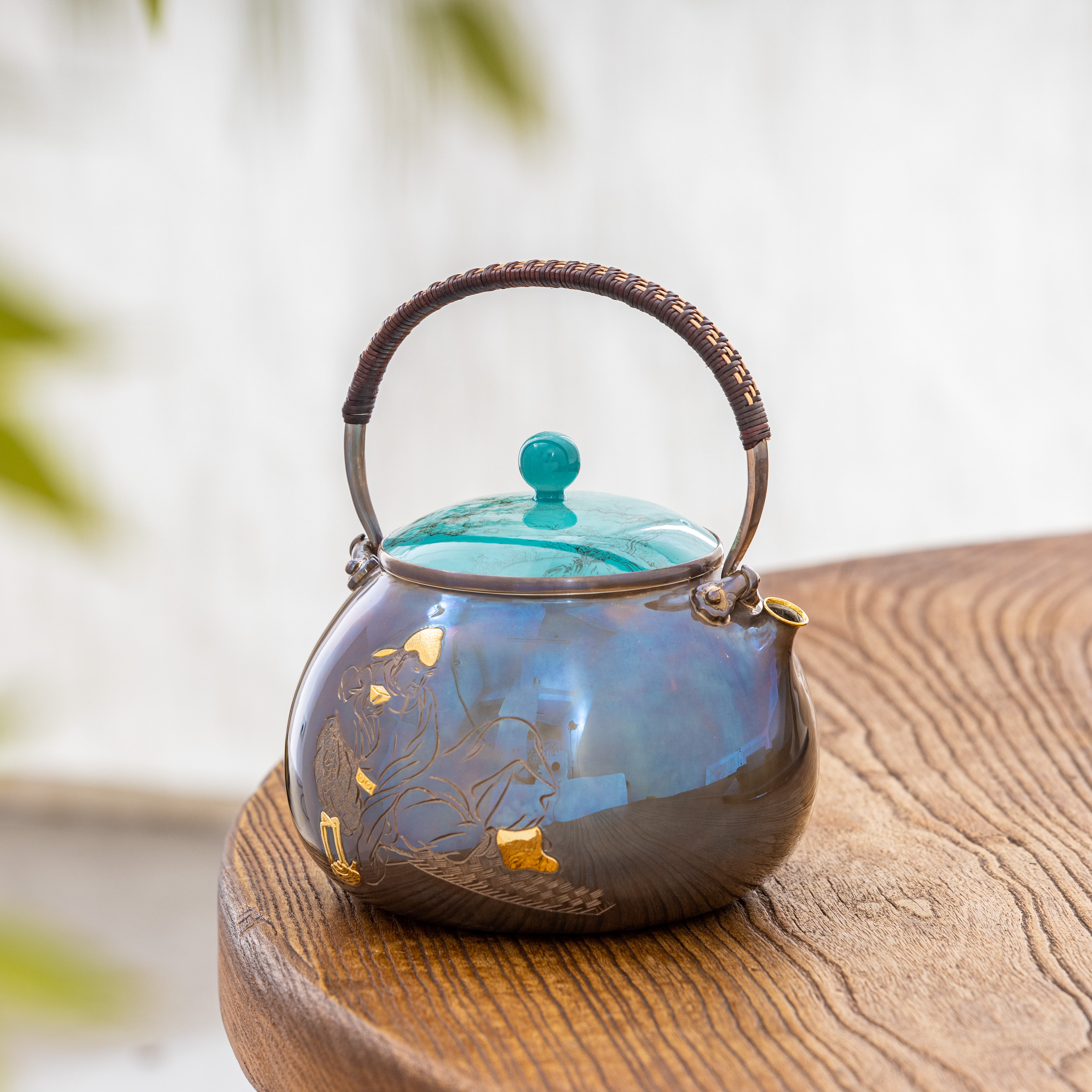 蜂鸟工坊 大师壶 瓷盖锤纹錾刻李白包金嘴提梁大壶 SWA2509