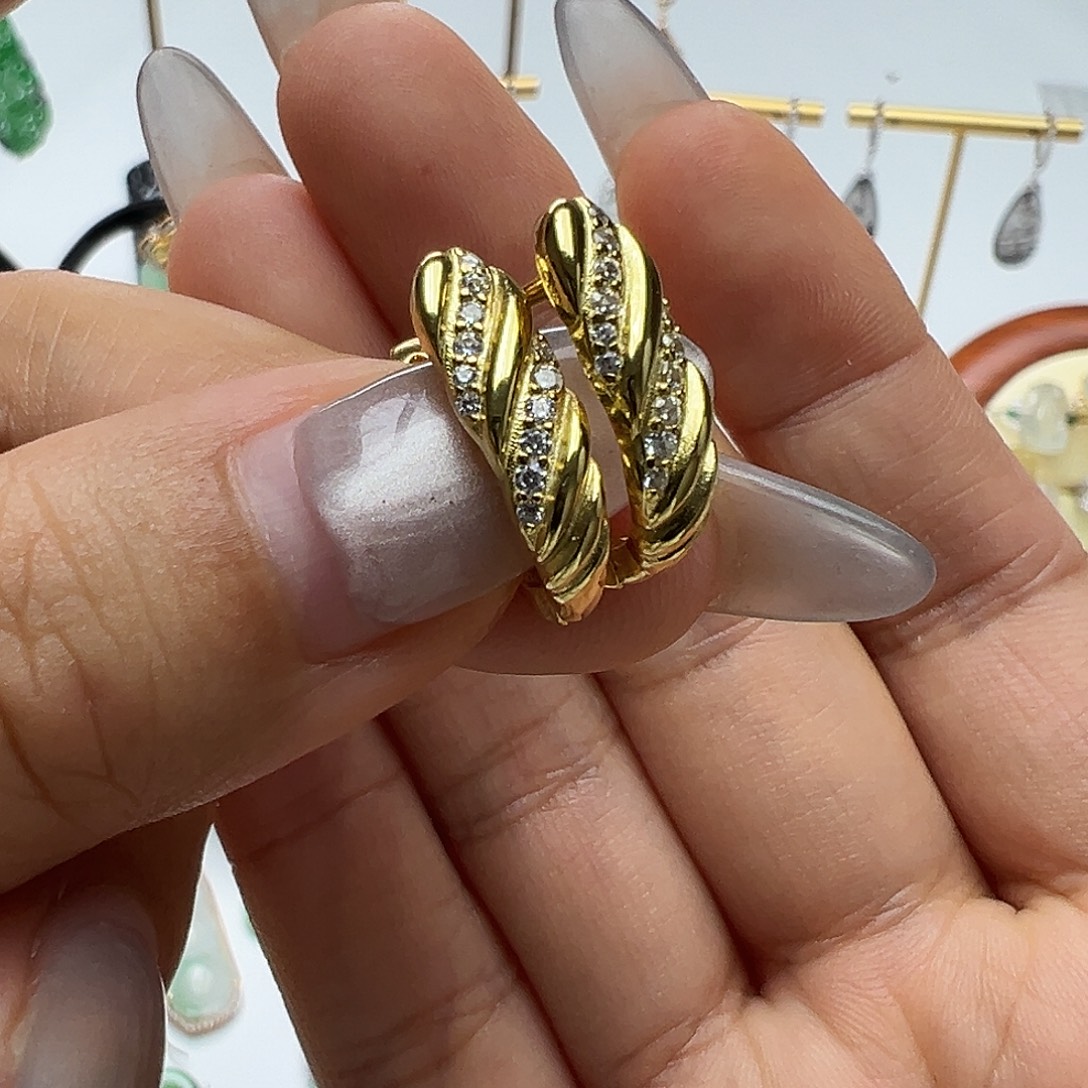 翡翠银S925镶嵌耳饰天然缅甸A货翡翠