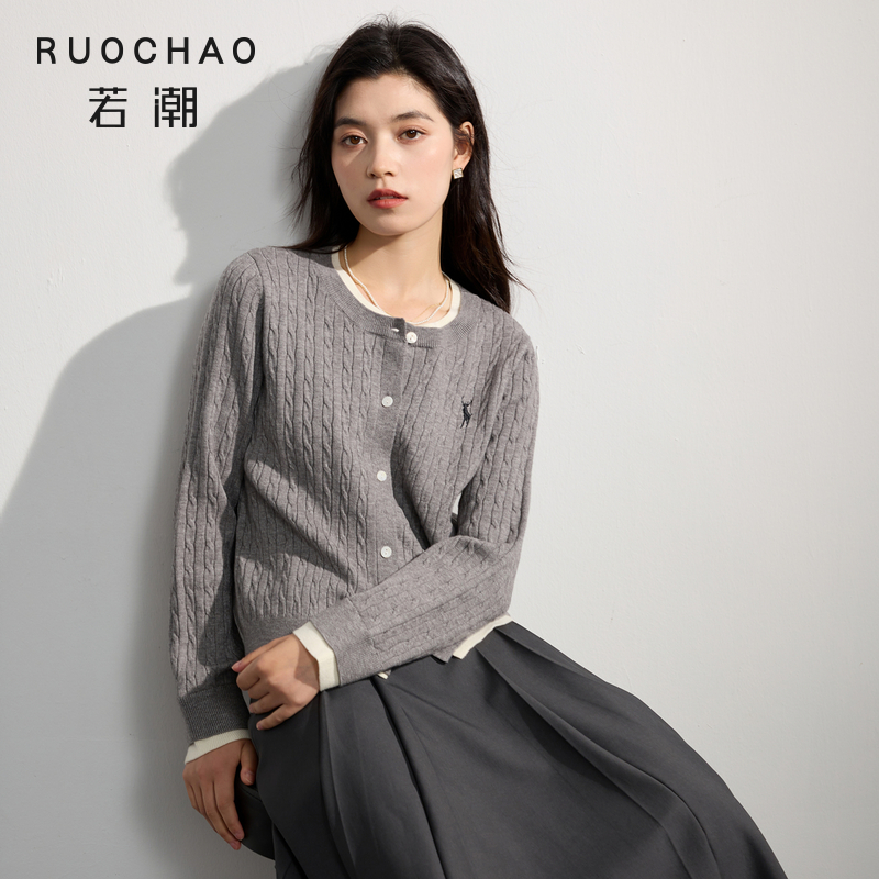 抗起球绞花假两件~三彩大码女装秋冬新款毛针织衫开衫外套胖MM