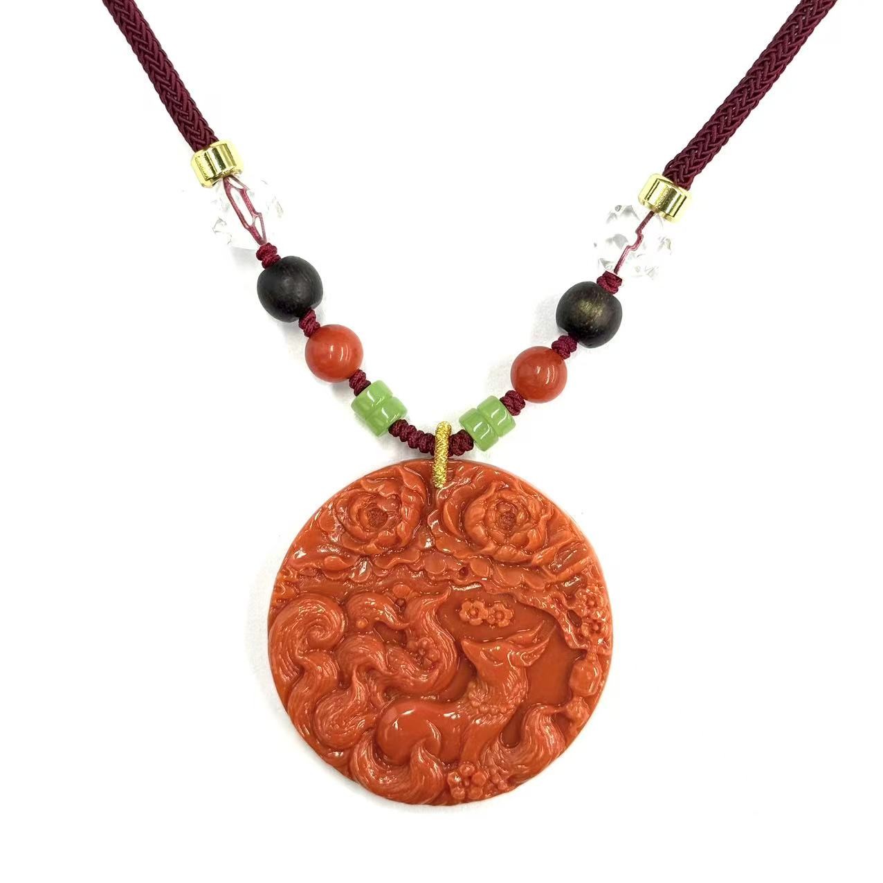 x797-国风气质设计款三姑娘凤九圆牌毛衣链-赠礼盒