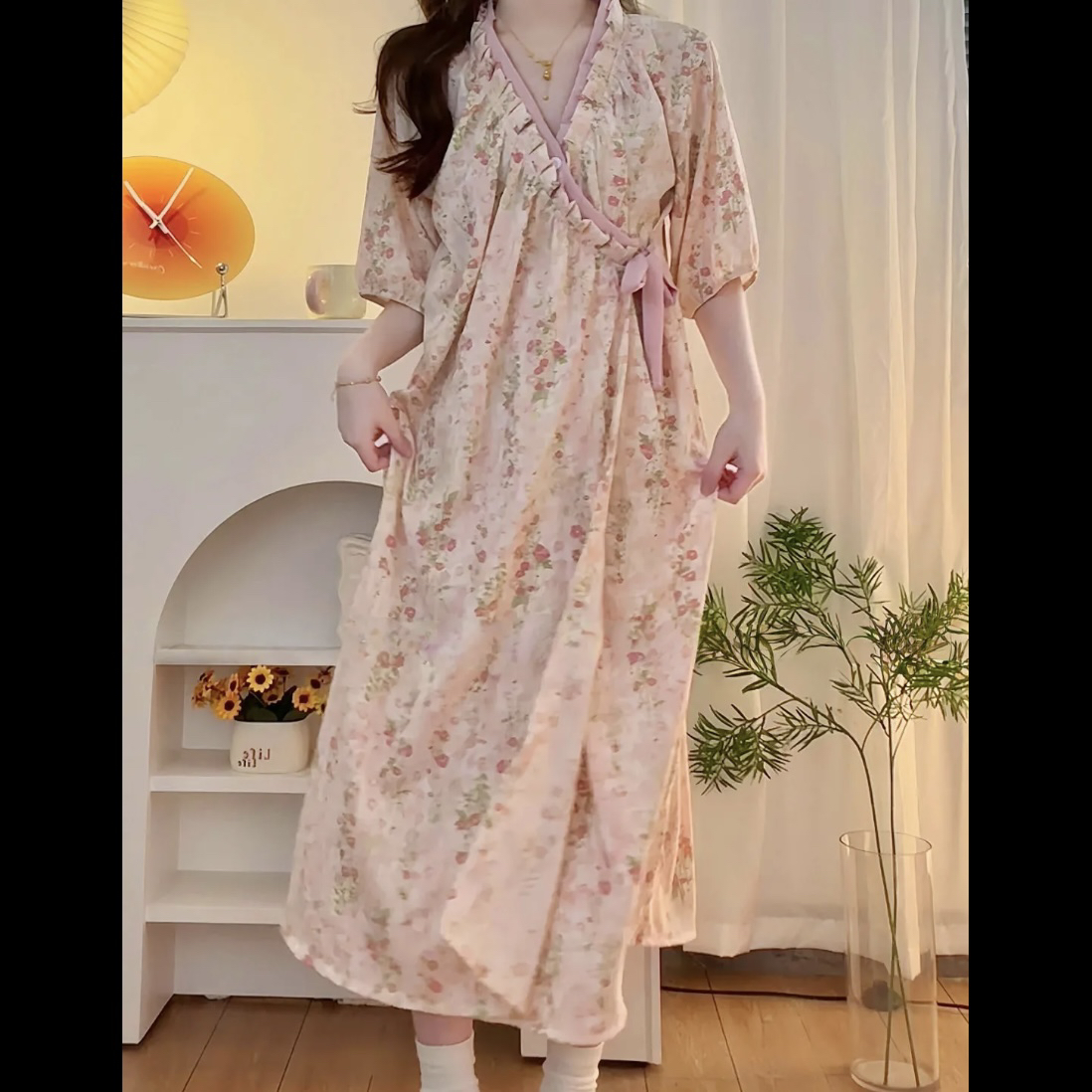 新中式睡袍皱皱棉可外穿可居家家居服