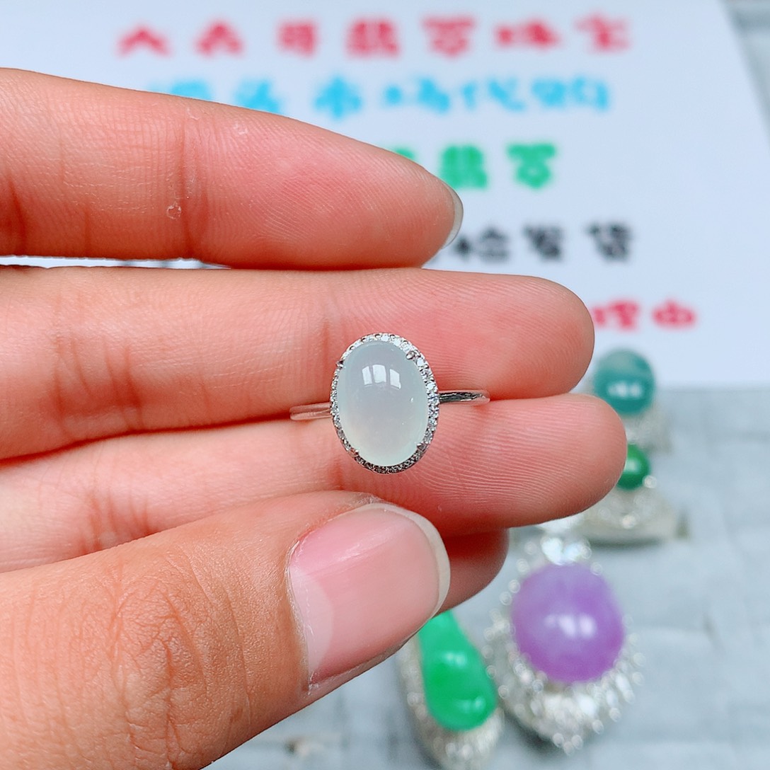 翡翠银S925镶嵌戒指25号
