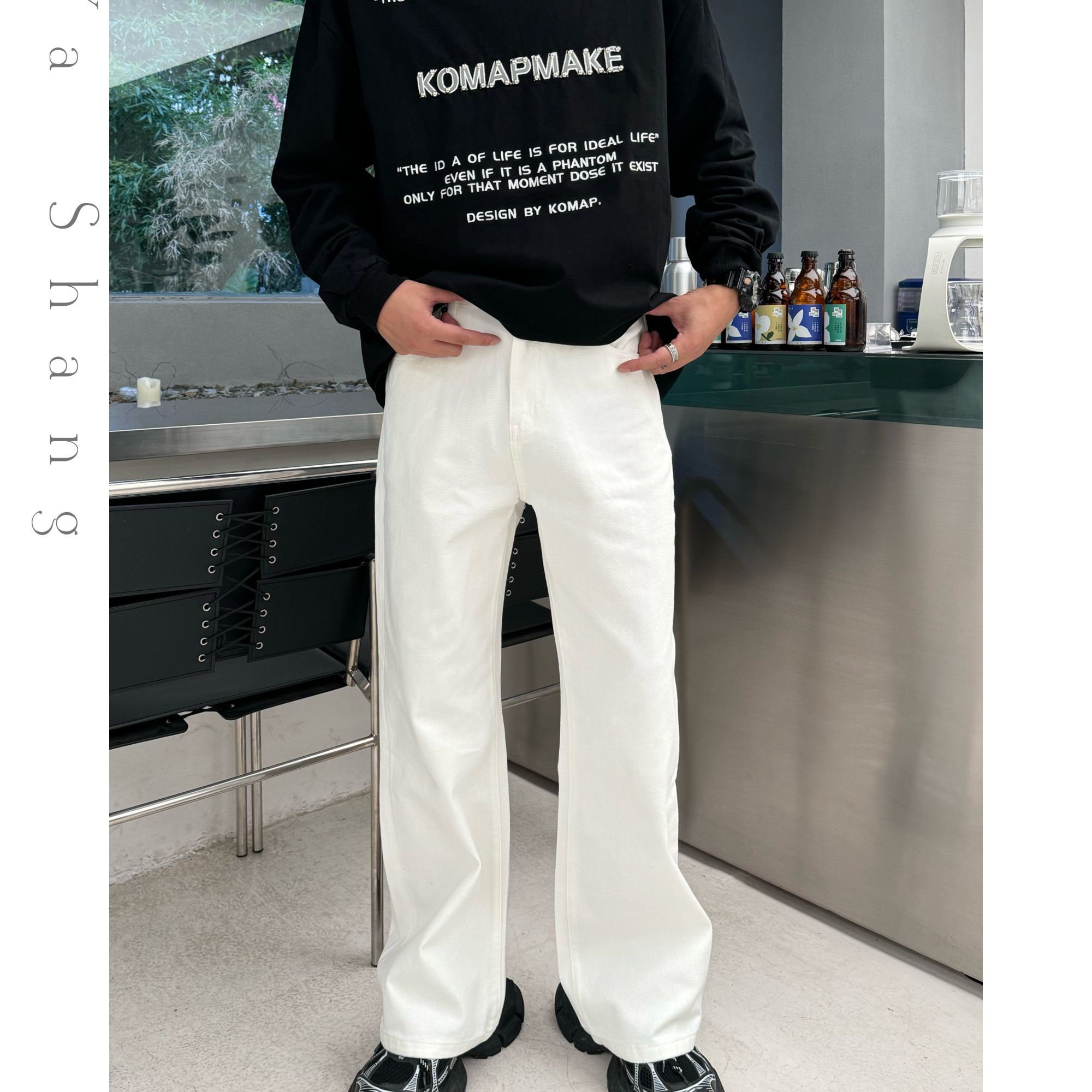 牛仔裤男生秋季款白色水洗直筒复古宽松潮流裤子百搭复古8202