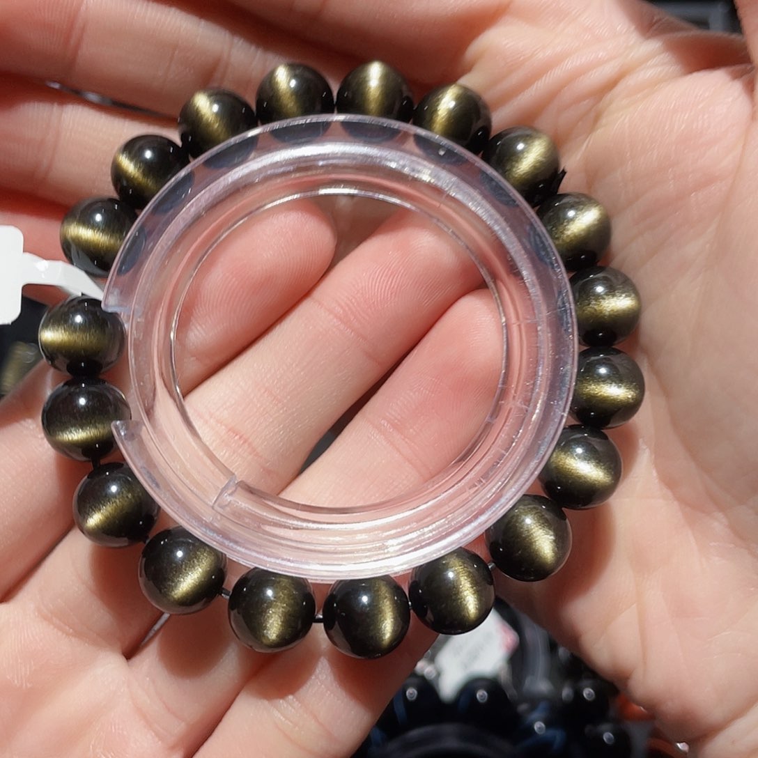 黑曜岩手链9K金镶嵌黄*人