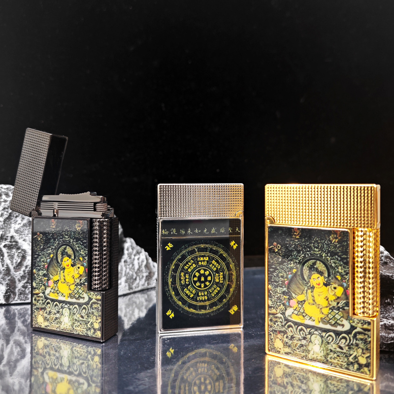 卡路朗声充气打火机黄铜黄财神侧滑刚音打火机送男友