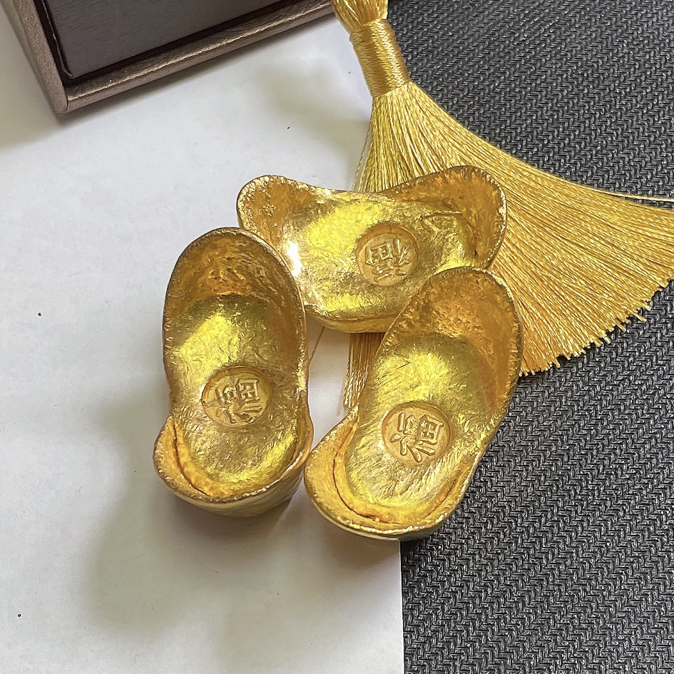 金灿灿 黄灿灿复古元宝 保底60克 创意摆件 可火烧可改款 实心