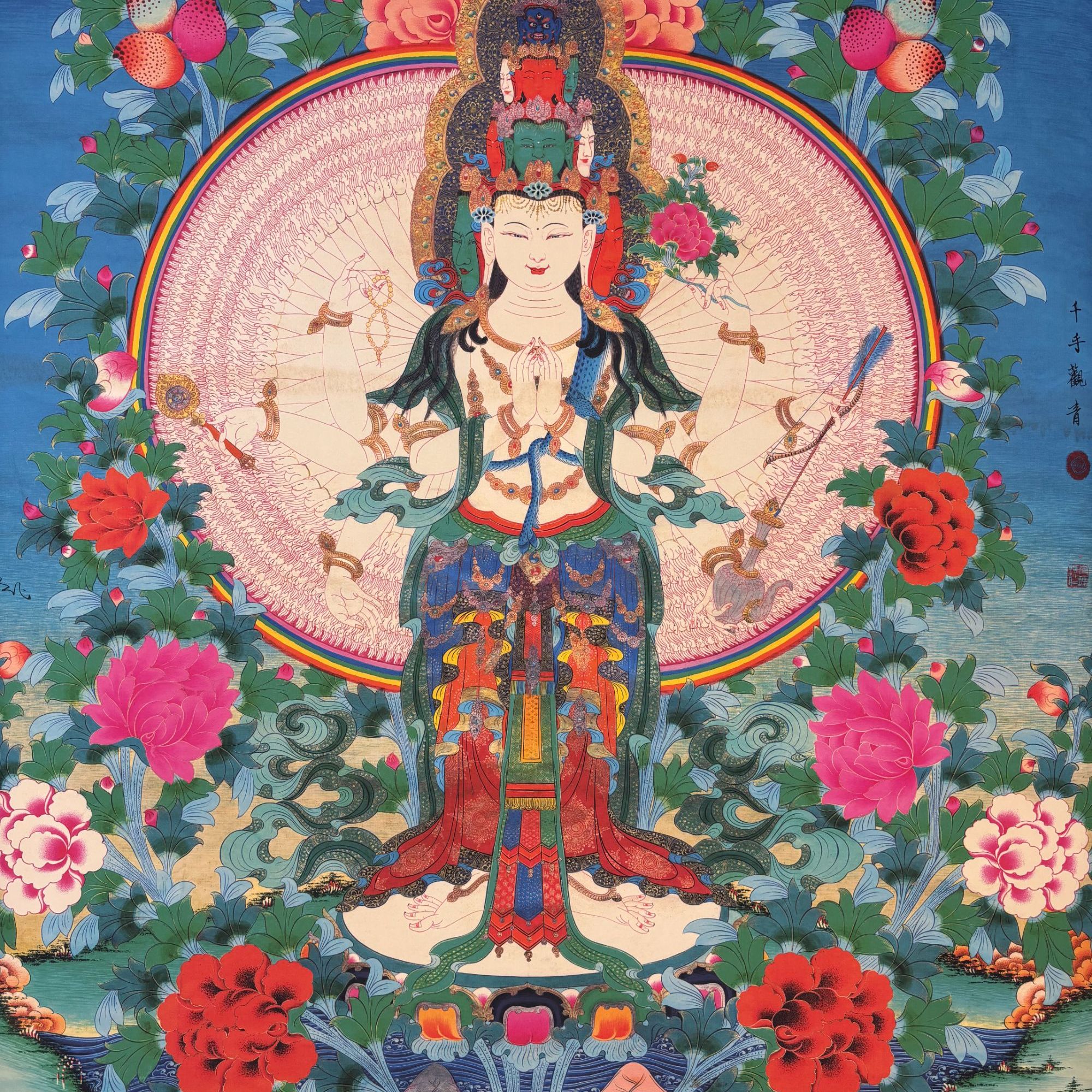 高端精品千手千眼菩萨绘画类唐卡作品