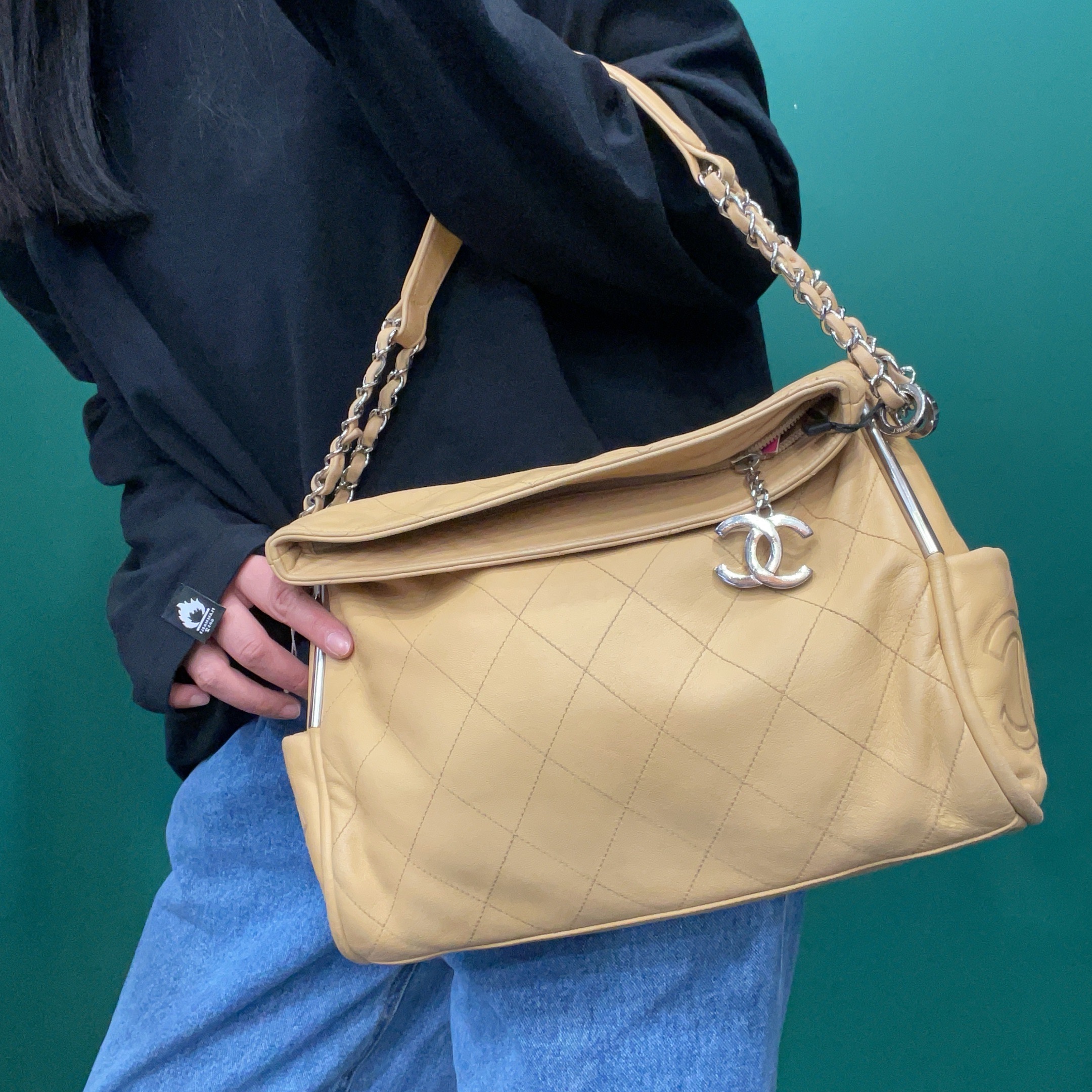 95新 Chanel/香奈儿 【KK】 69BNJM05 奶茶色菱格单肩包