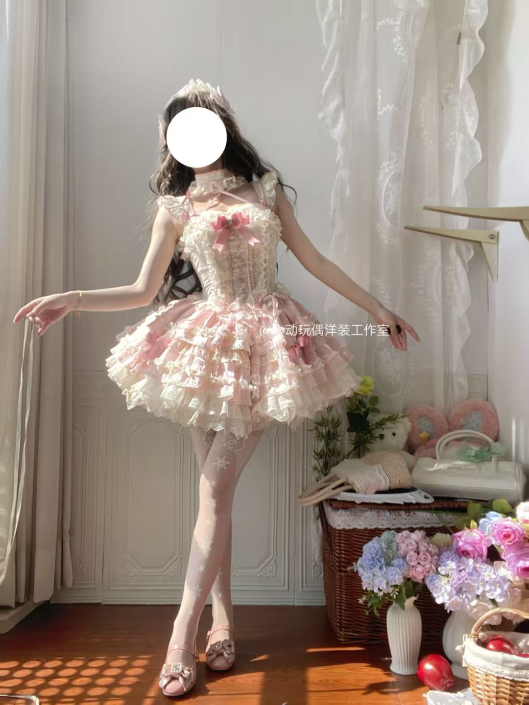【现货】花绮梦Jsk吊带连衣裙心动玩偶原创芭蕾风Lolita碎花洛丽塔