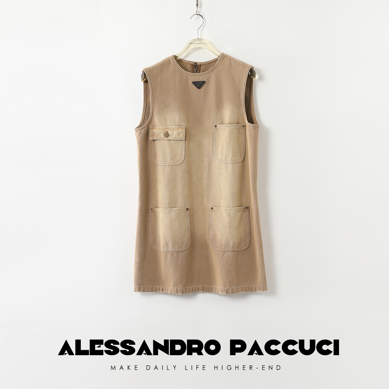 AP洛哥421017NL【旧语】棉喷马骝水洗做旧复古时尚牛仔背心连衣裙