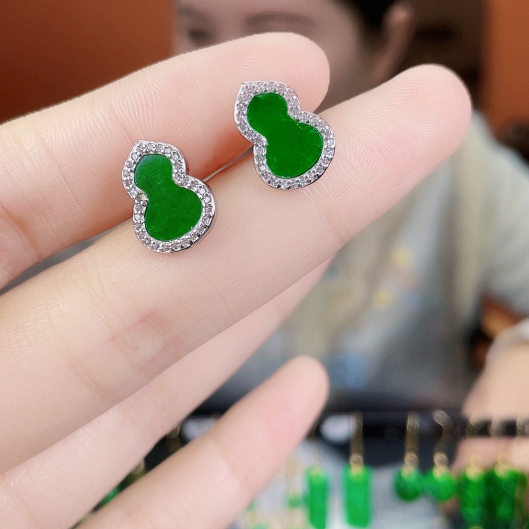 翡翠银S925镶嵌耳饰