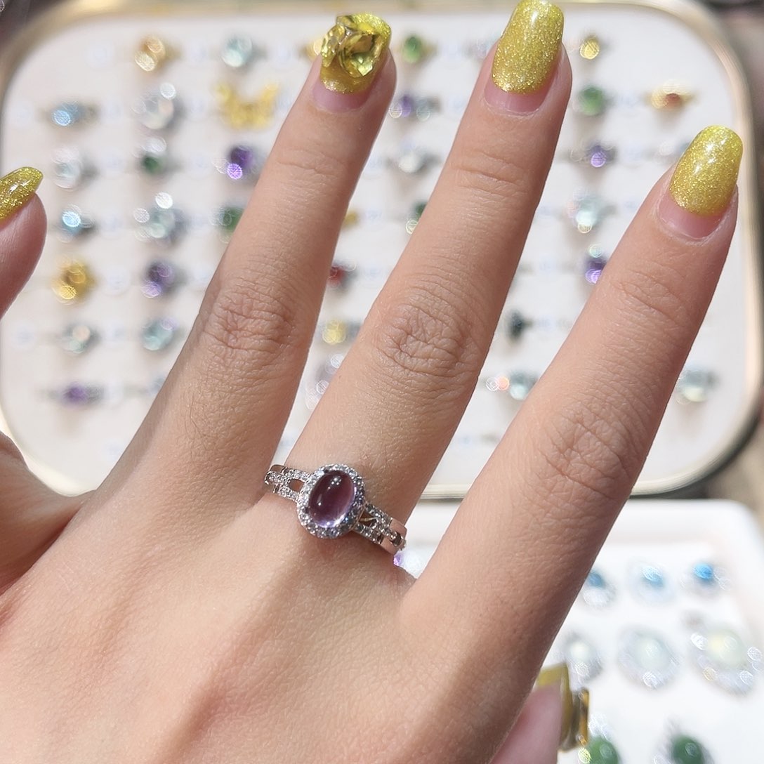 蛇纹石玉戒指银S925镶嵌