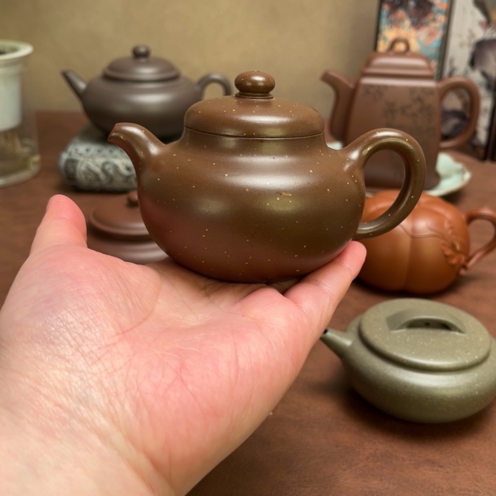 茶壶紫砂柿圆壶半手