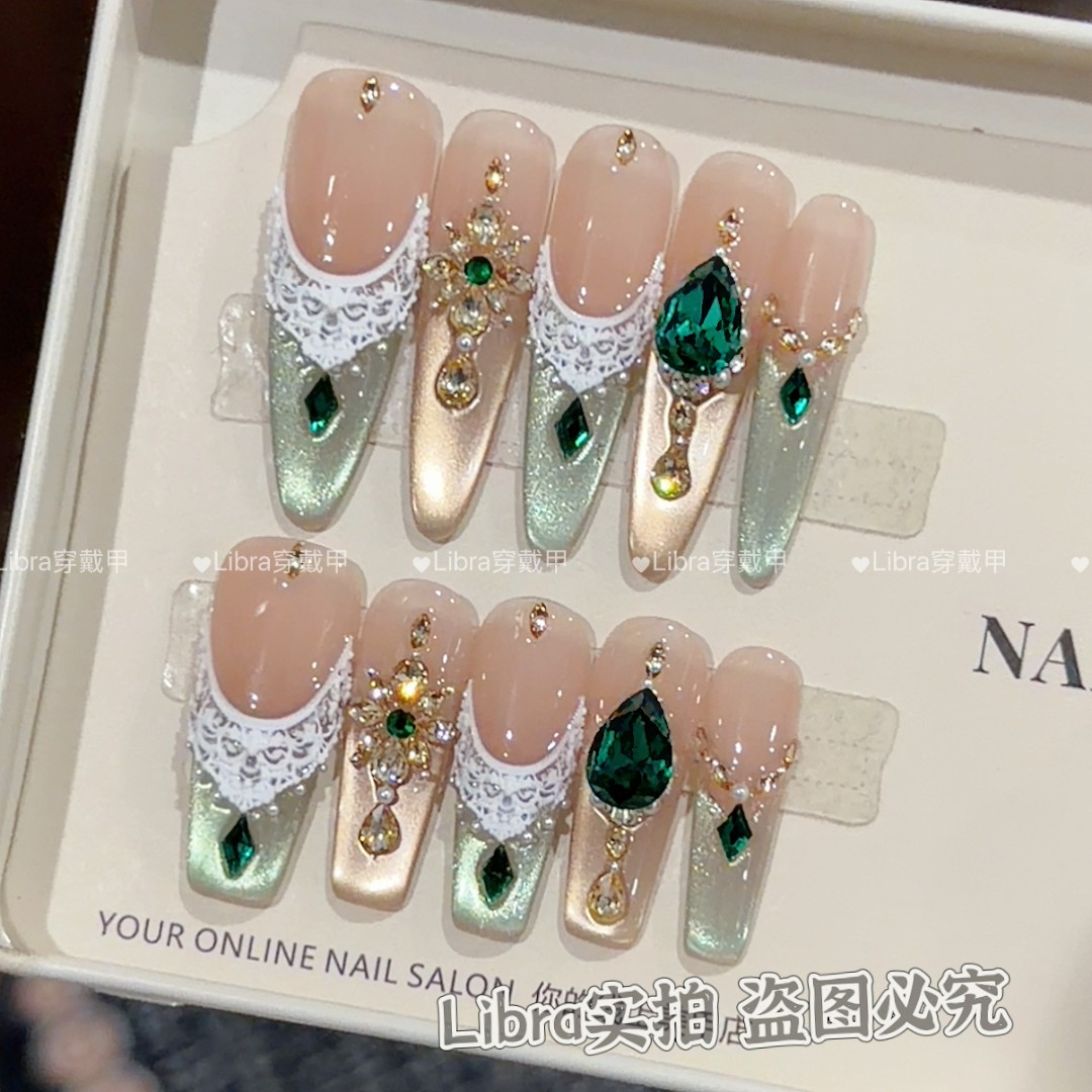 【戴安娜】纯手工穿戴甲猫眼美甲贴片可拆卸指甲贴片10片装