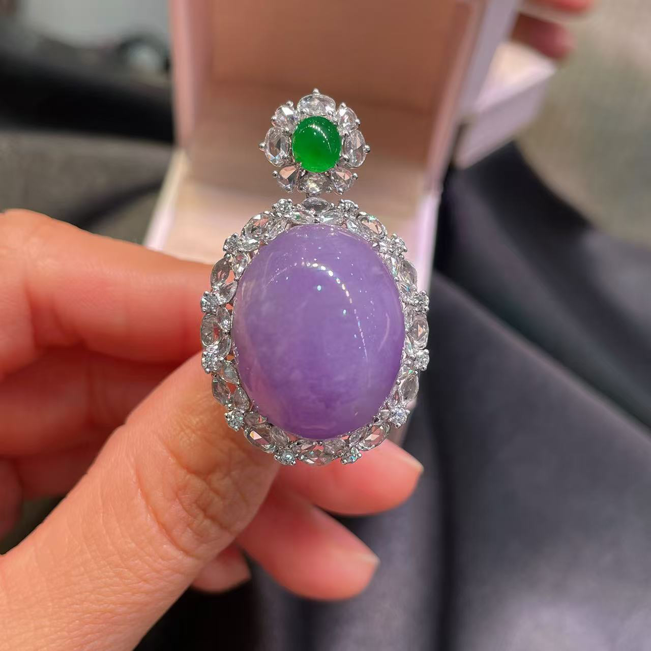 紫罗兰蛋面吊坠 天然翡翠A货