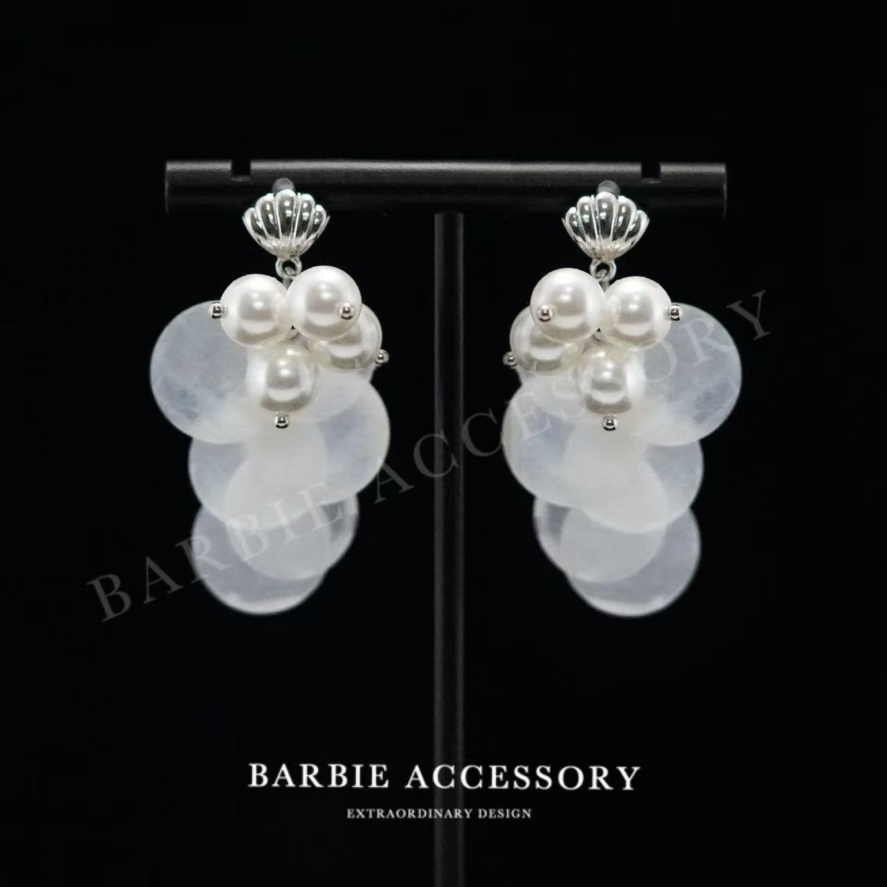 铜合金合成锆石耳饰 【白珠贝露】章若楠同款设计款高级感耳环