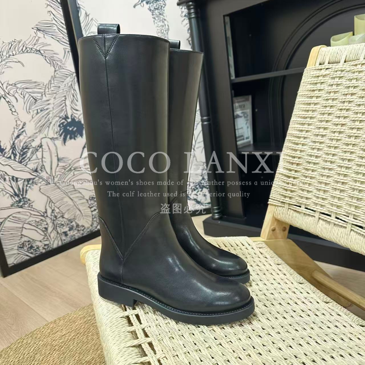 【LANXIMOMO】优雅气质时尚英伦风弹力软底真皮长靴25XZ583LX