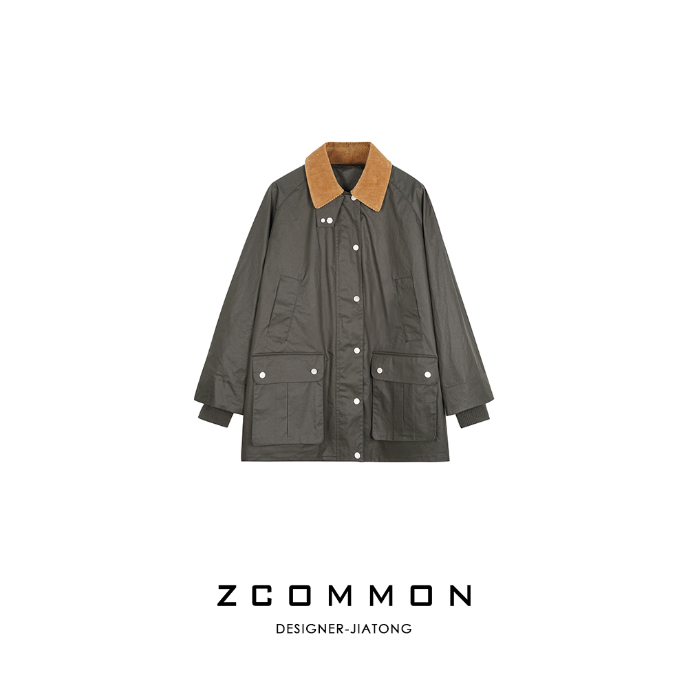 Z common【黑标系列】两件套! 灯芯绒领拼接时尚风衣外套2506164