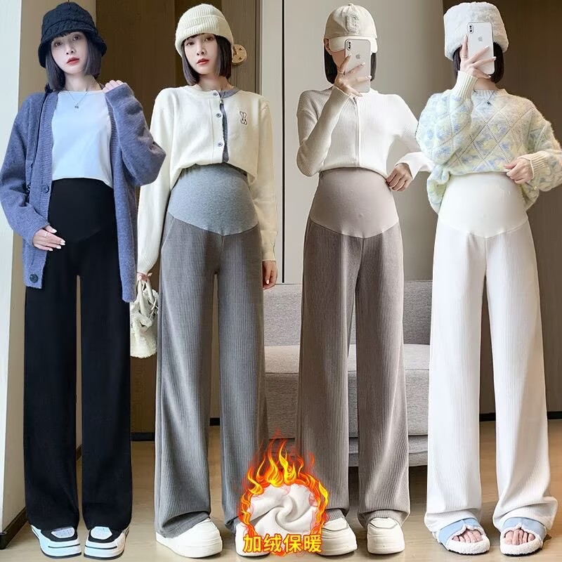 2025孕妇加绒加厚新款窄版阔腿裤显瘦裤子雪尼尔长裤拖地裤