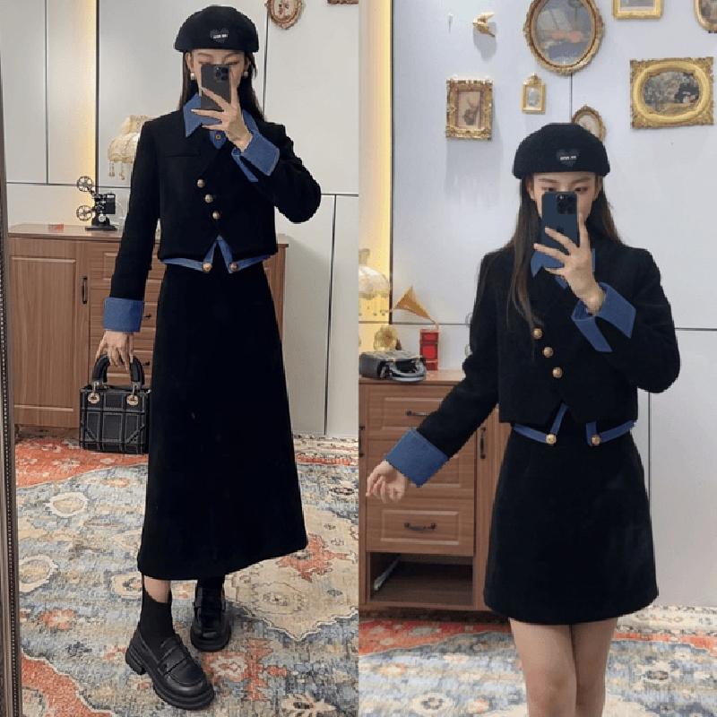 大码胖妹妹时尚套装裙女高级感韩系半身裙两件套早秋季1586