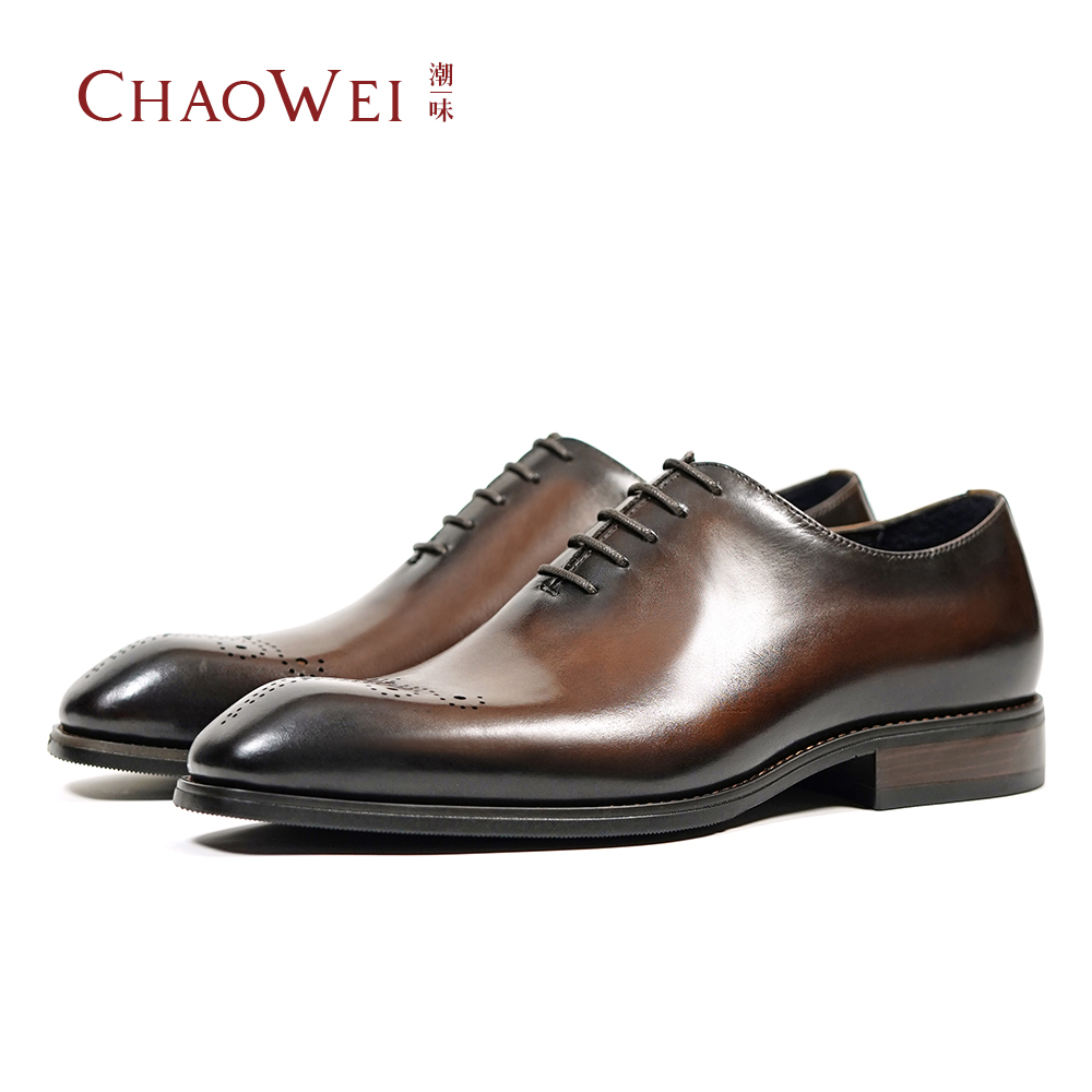潮味方头皮鞋商务正装男士皮鞋一片式手工牛津鞋擦色英伦Y3-H128