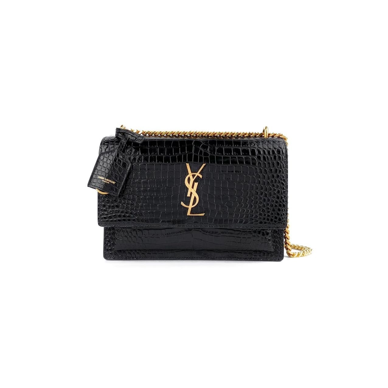 99新 YSL/圣罗兰  牛皮sunset黑色金标日落包中号链条包单肩包