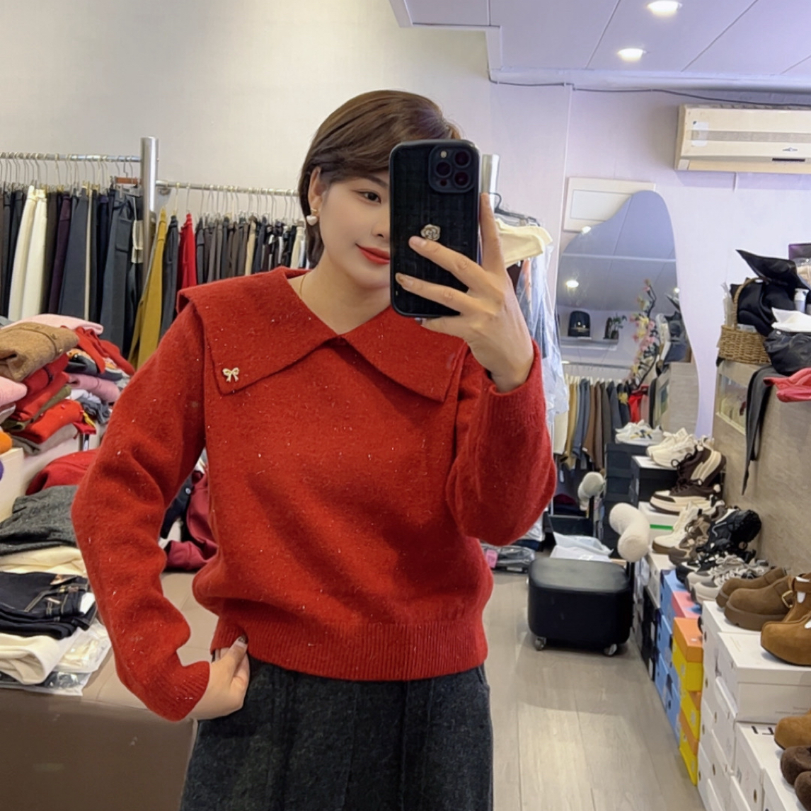 秋冬新款加厚蝴蝶结大翻领毛衣75269