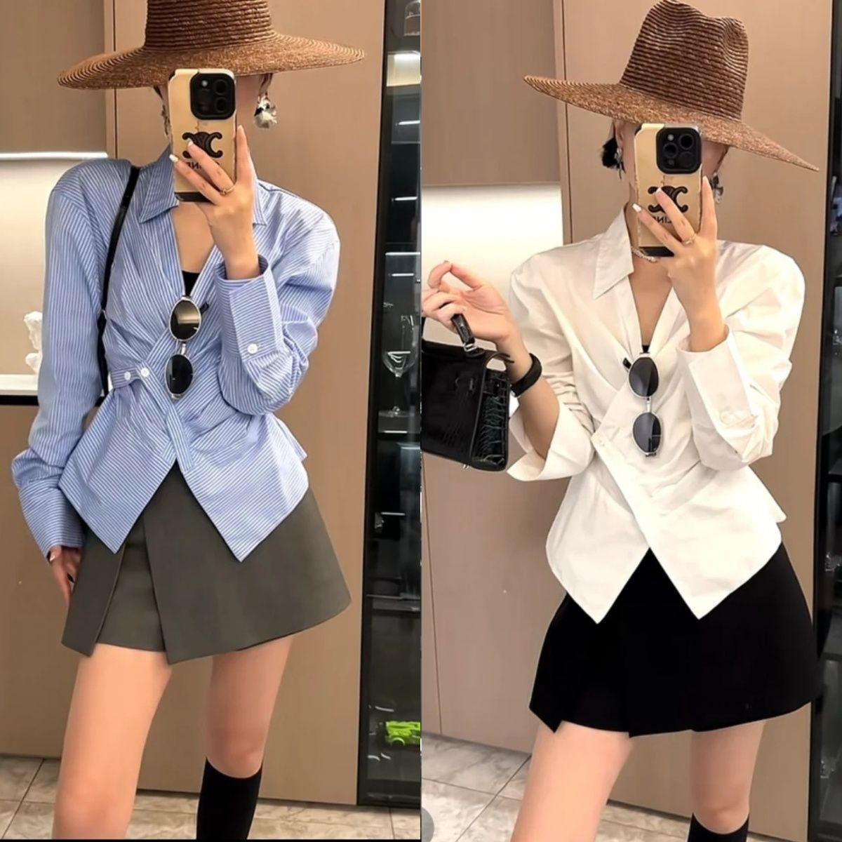 2025早秋衬衫女翻领长袖条纹遮肚显瘦上衣新款衬衣气质条纹时尚衣