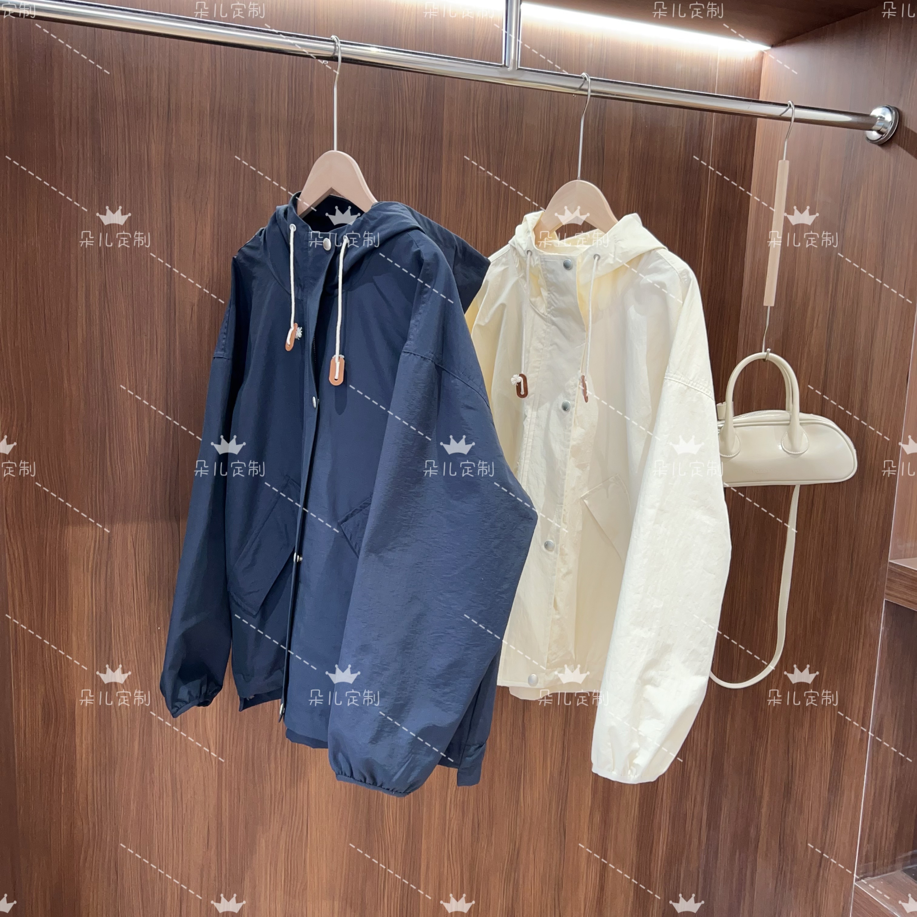 朵儿定制 纯色连帽抽绳风衣外套 韩系宽松外套IM21