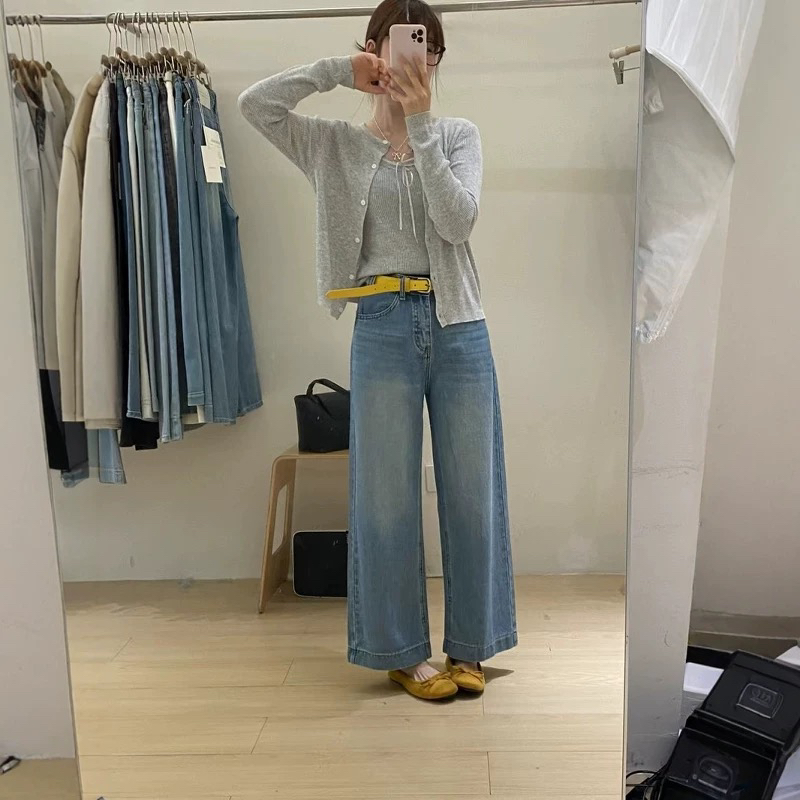 高腰显瘦烟管直筒牛仔裤女宽松休闲九分阔腿裤