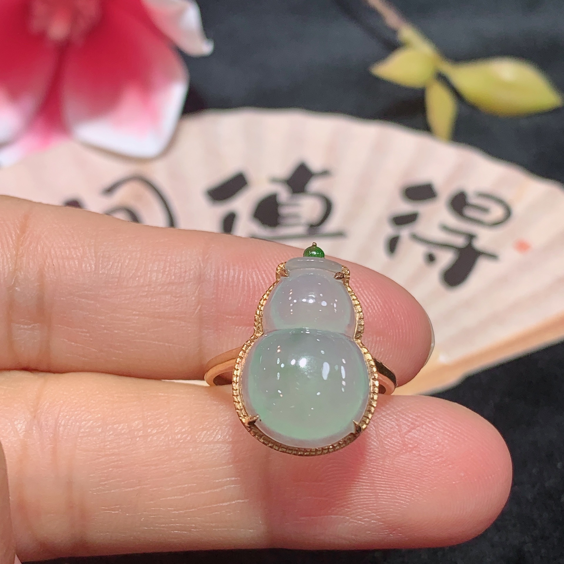 18k金天然A货翡翠大葫芦戒指经典时尚气质百搭款