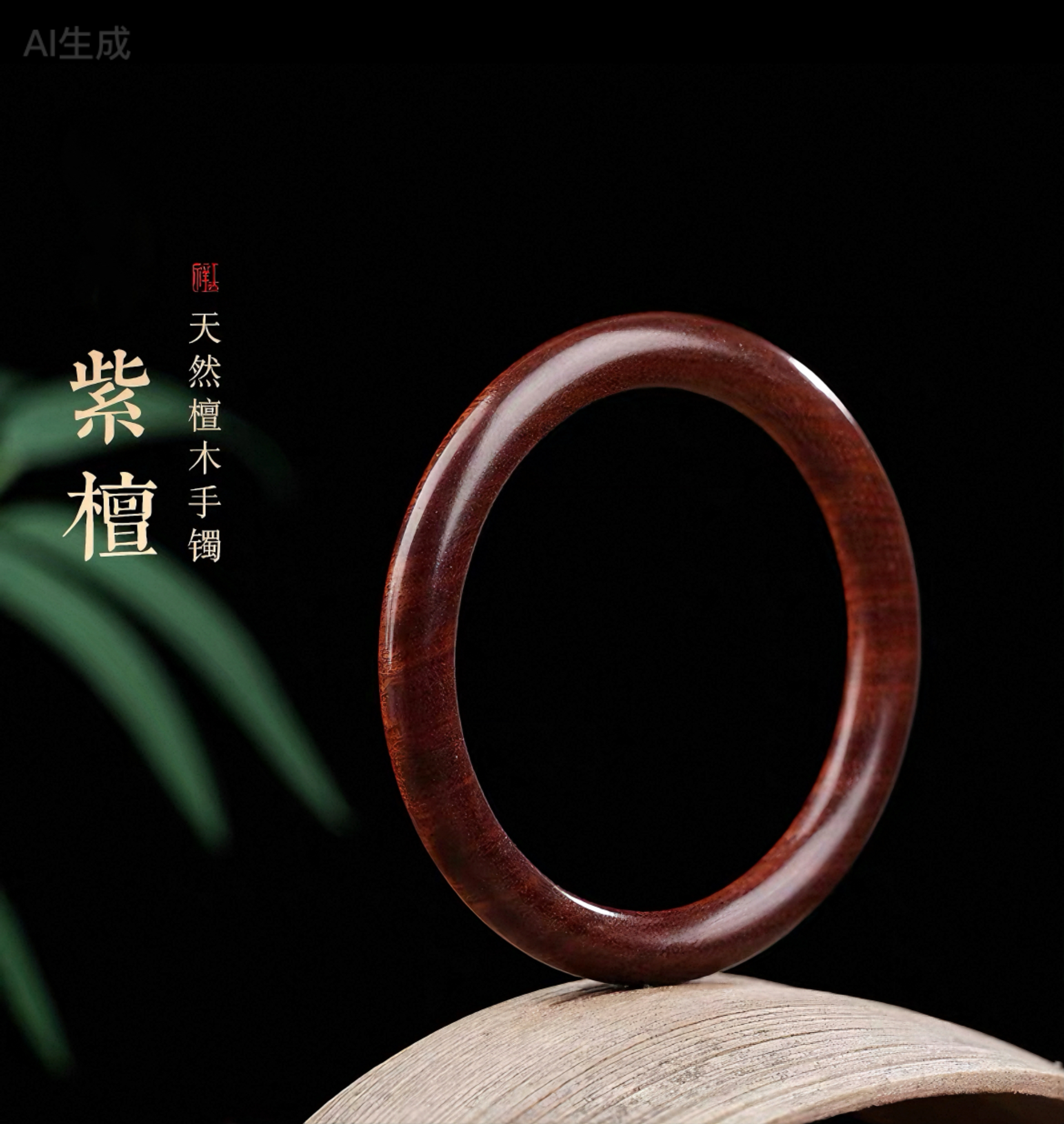 正宗紫檀木手镯简约实木木质女款圆条镯子紫檀木手环镯8mm