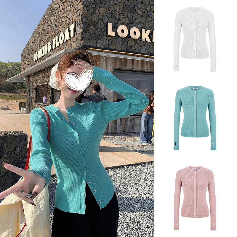 Moses Queen/魔西女王色彩穿搭排扣开衫早秋修身显瘦长袖针织衫