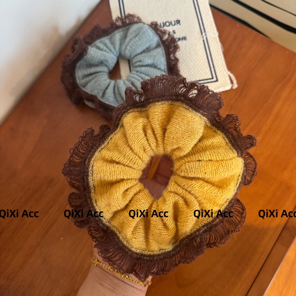 针织毛线发圈棕黄色慵懒感秋冬新款高级感发绳头饰