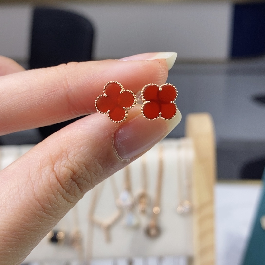 玛瑙/玉髓耳钉18K金镶嵌红10mmk枚