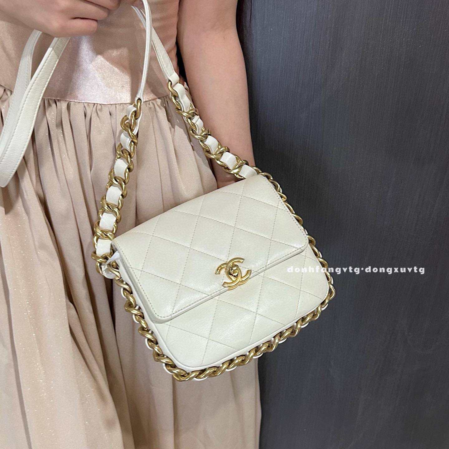 95新 Chanel/香奈儿 chanel 白金滚边21k方胖子斜挎包