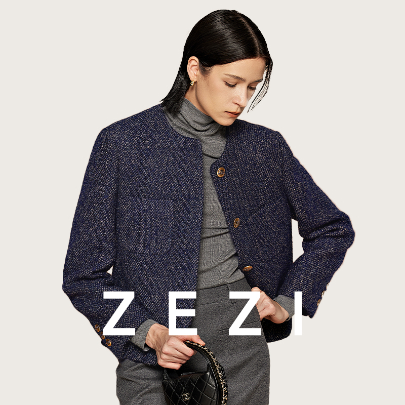 ZEZI清仓-【康赛呢面料】经典两贴袋粗花呢小香短外套Z11B041J