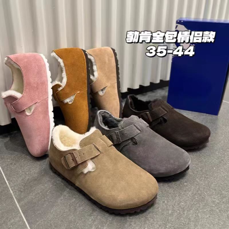 【全包羊毛3cm】全牛皮勃肯软木拖鞋女2025秋冬新款包头钓鱼博肯