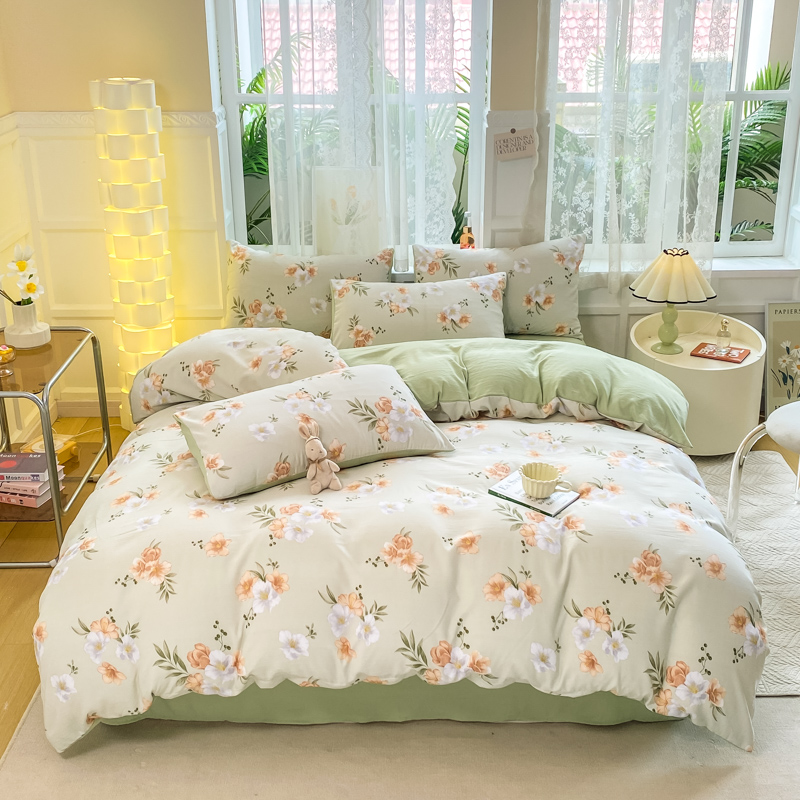 四季款小清新水洗棉加厚款秋冬通用磨毛四件套学生三件套