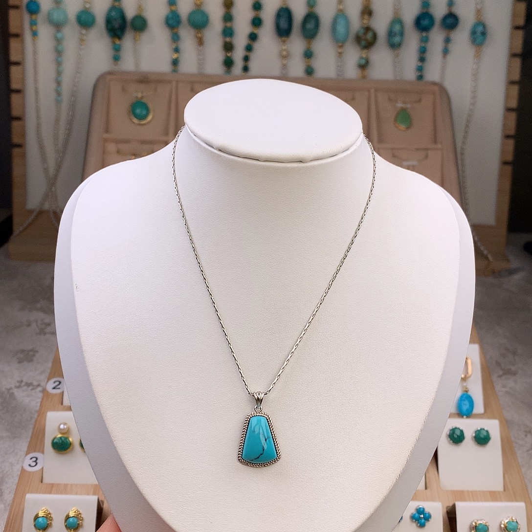 绿松石银S925镶嵌吊坠(不含链)