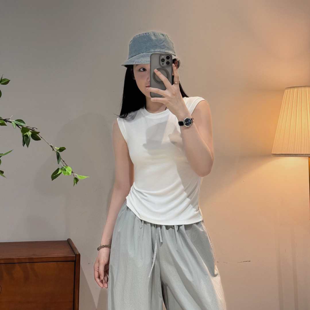 【万人舒】韩版ins休闲百搭户外修身纯色方领运动背心吊带-HX251911