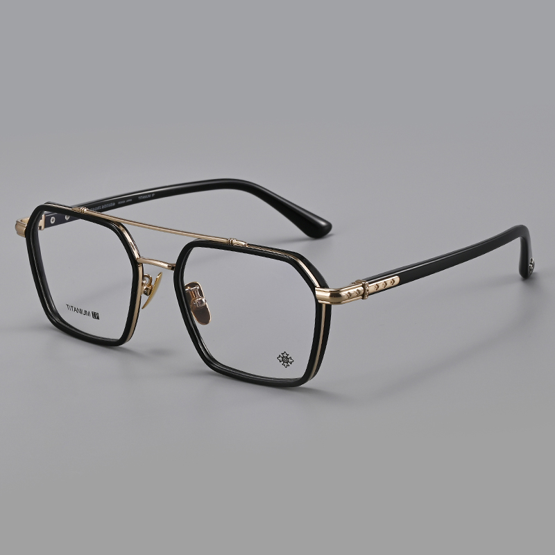【能做高度数的大框】双梁多边形眼镜架男士可配近视纯钛大框黑色