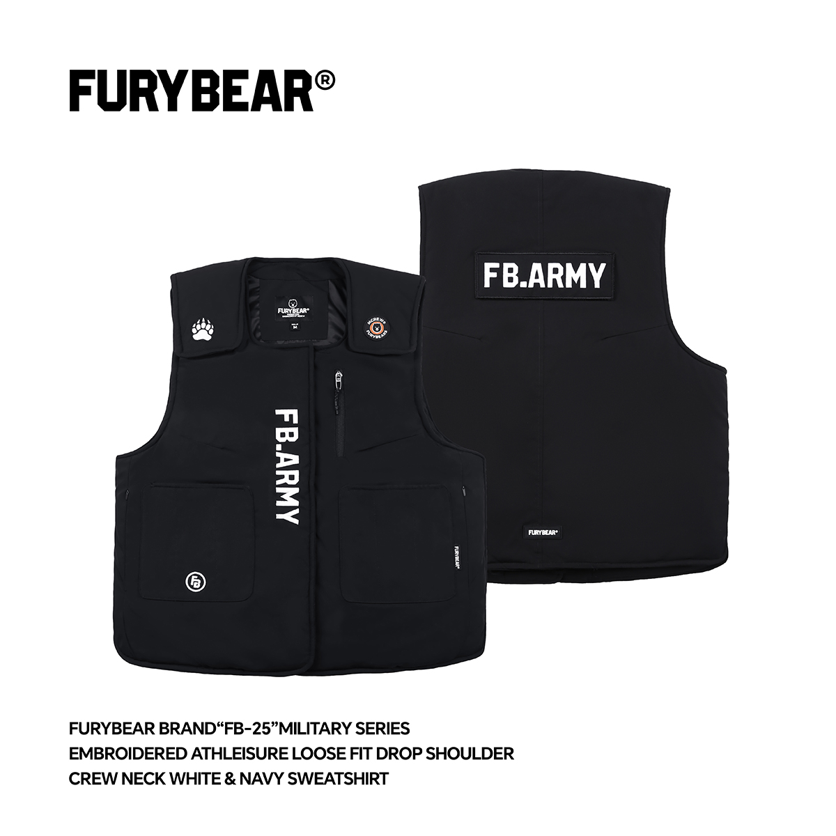 FURYBEAR熊怒军事系列ARMY秋冬加厚夹棉军事机能风战术背心夹克